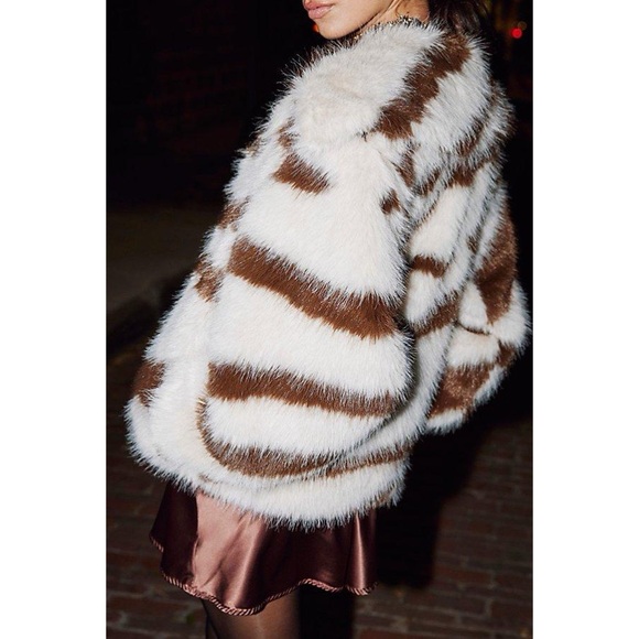 NWOT Free People Fiona Zebra Faux Fur Coat - Picture 2 of 16
